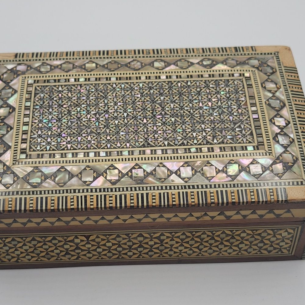 Handmade Wood Jewelry Box Inlaid Mother of Pearl - Picture 1 of 10